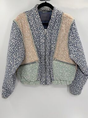 Blank NYC Summer Romance boho trendy Quilted Patchwork Jacket FloralPrint medium